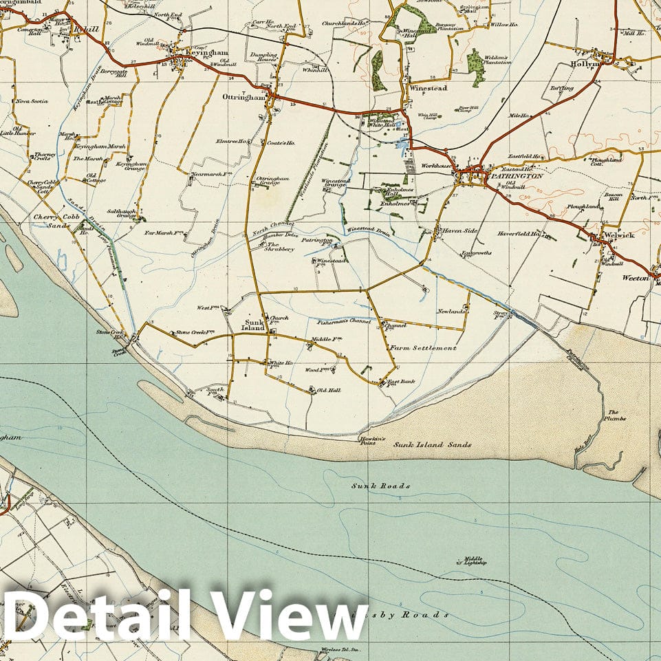 Mouth of the Humber, England - 1921 Ordnance Survey Historical Map Print