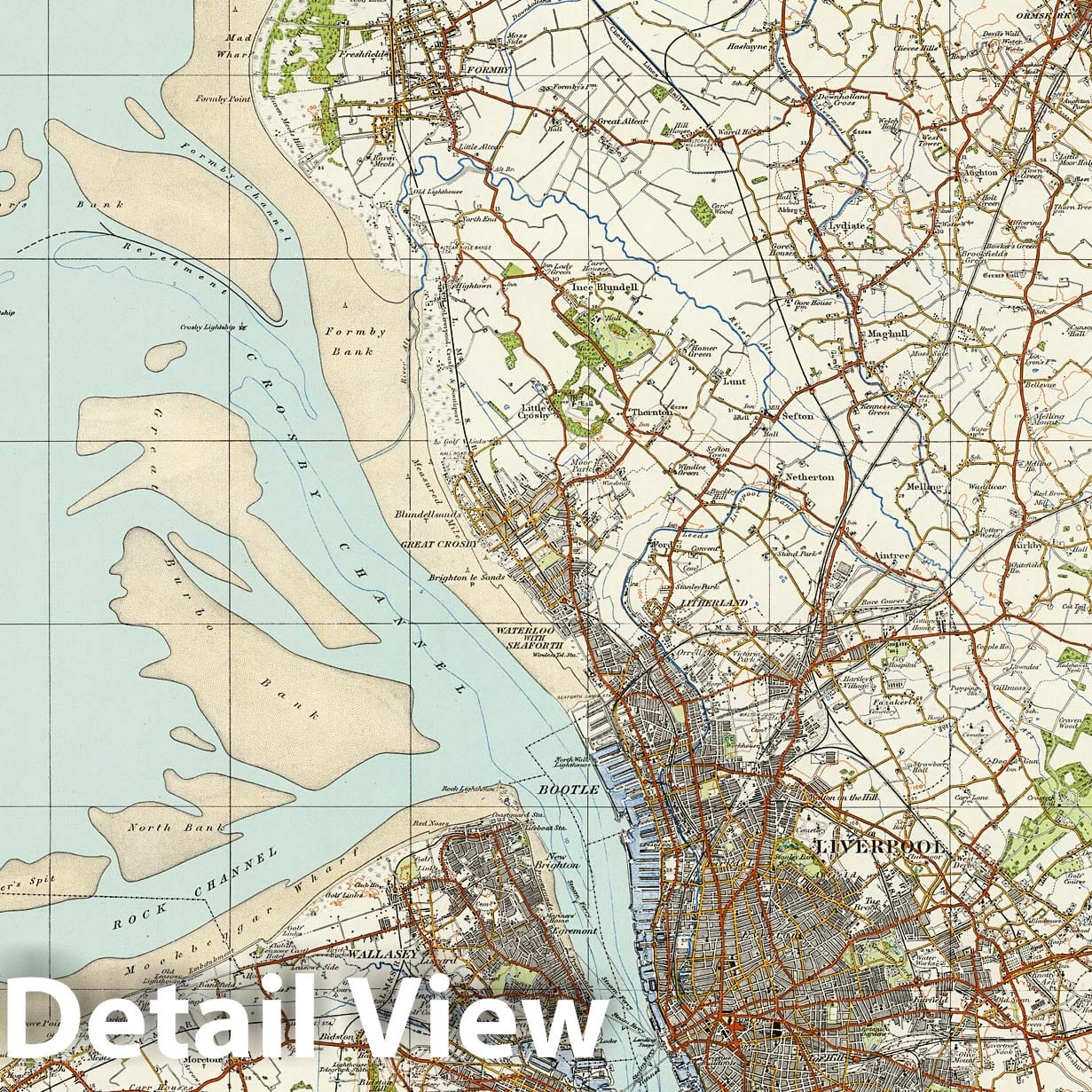 Liverpool and Birkenhead, England - Survey Map, 1920 - Historical Map Print