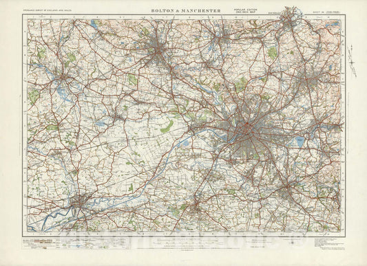Historic Map : Sheet 36. Bolton & Manchester. 1922 - Vintage Wall Art