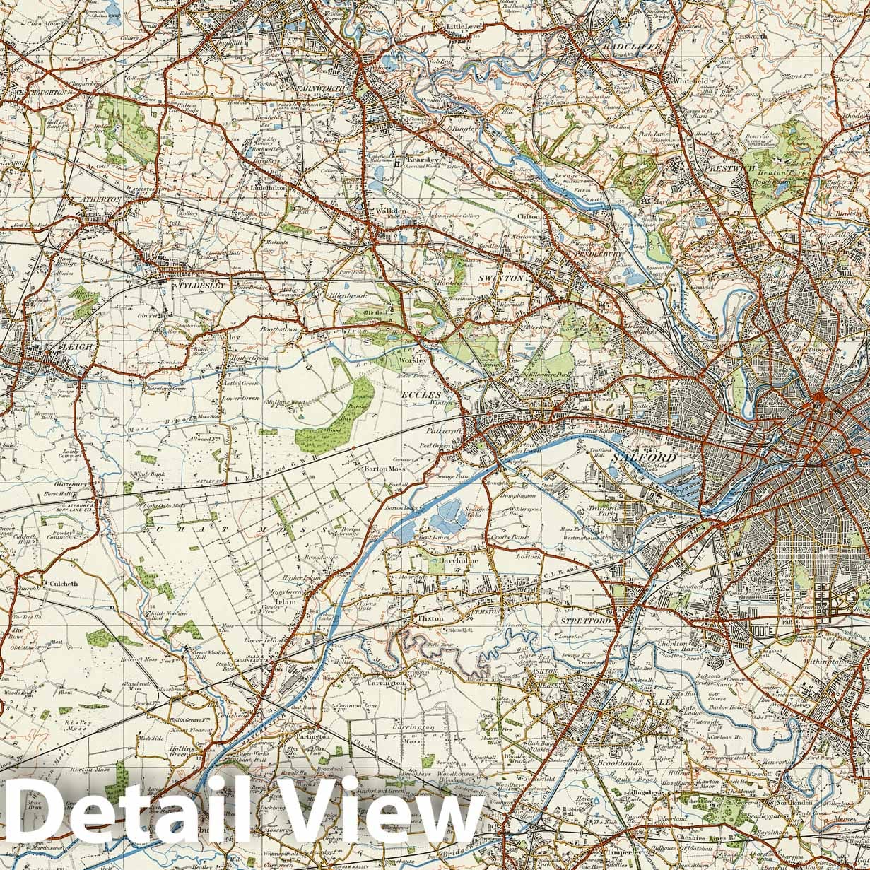 Bolton and Manchester, England - Survey Map, 1922 - Historical Map Print