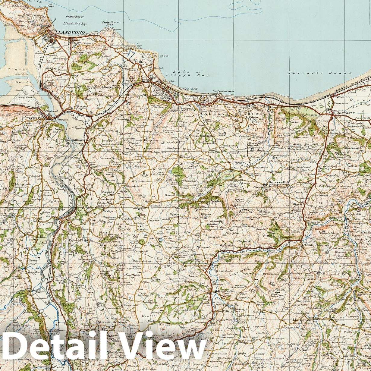 Llandudno and Denbigh, Wales - 1919 Ordnance Survey Historical Map Print