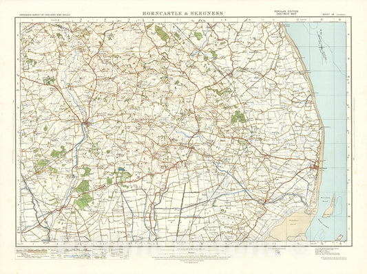 Historic Map : Sheet 48. Horncastle & Skegness. 1920 - Vintage Wall Art