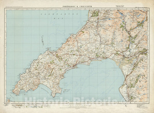 Historic Wall Map : Sheet 49. Portmadoc & Criccieth. 1919 - Vintage Wall Art