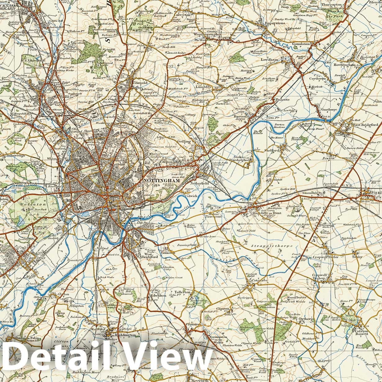 Nottingham - Survey Map, 1918 - Ordnance Survey One-Inch Map Print