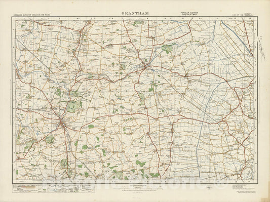 Historic Wall Map : Sheet 55. Grantham. 1920 - Vintage Wall Art