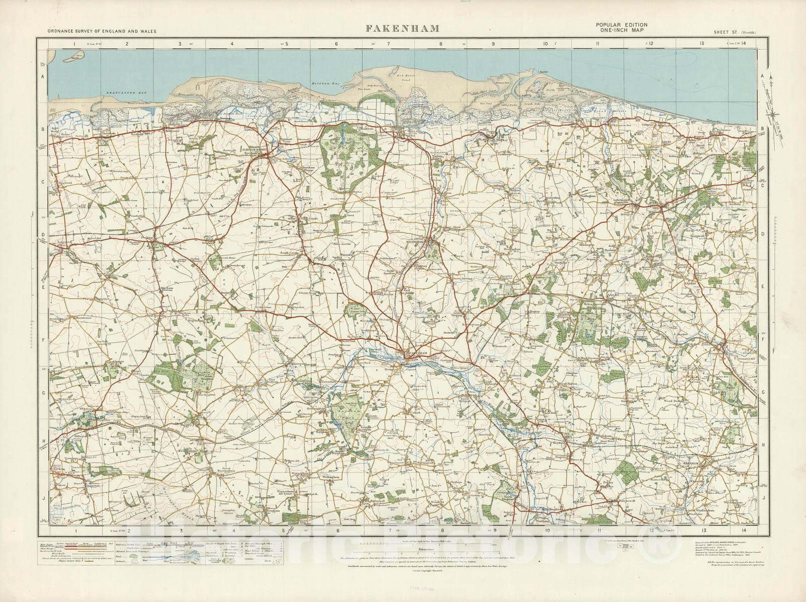 Historic Map : Sheet 57. Fakenham. 1920 - Vintage Wall Art