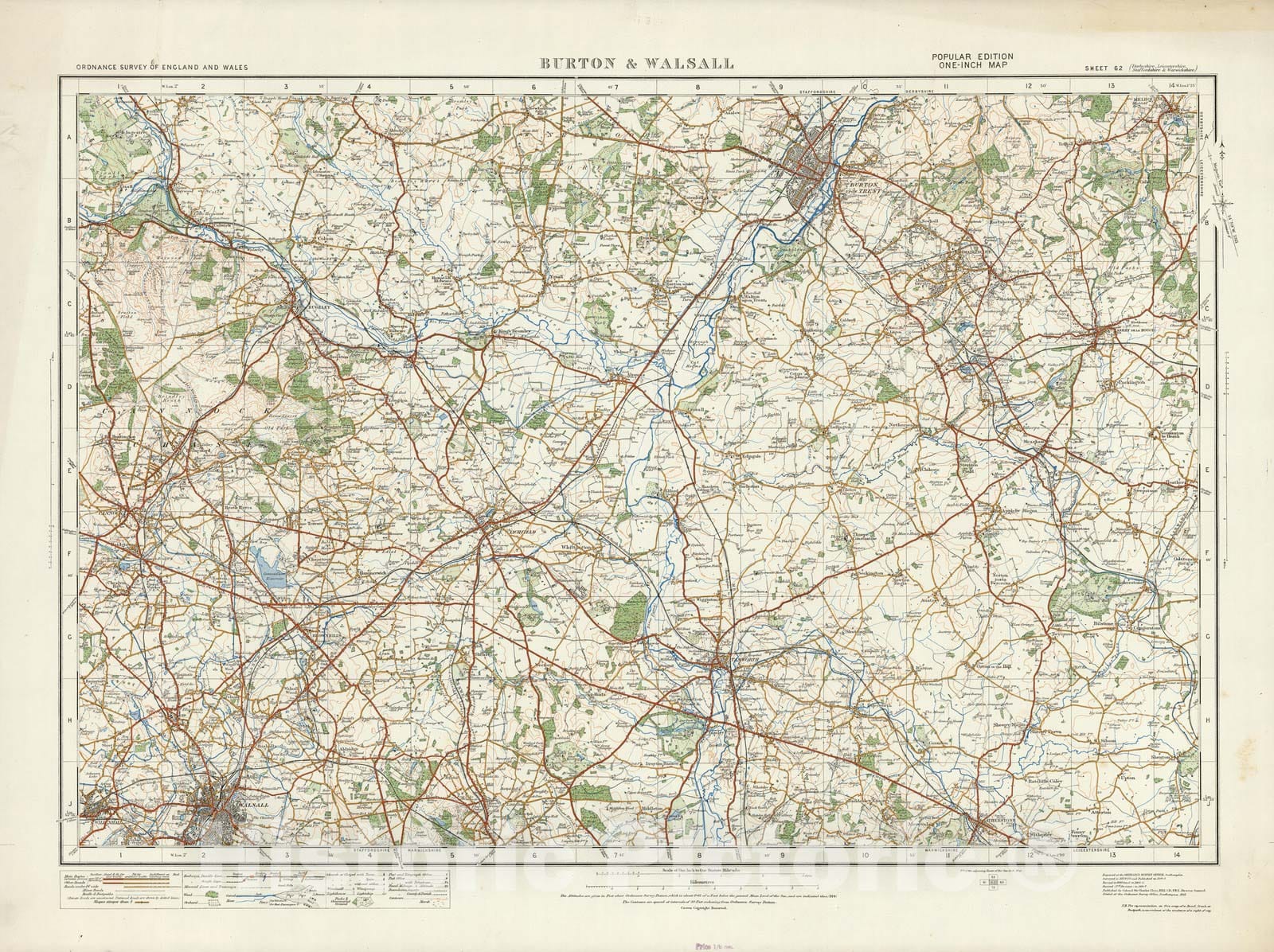 Historic Map : Sheet 62. Burton & Walsall. 1917 - Vintage Wall Art