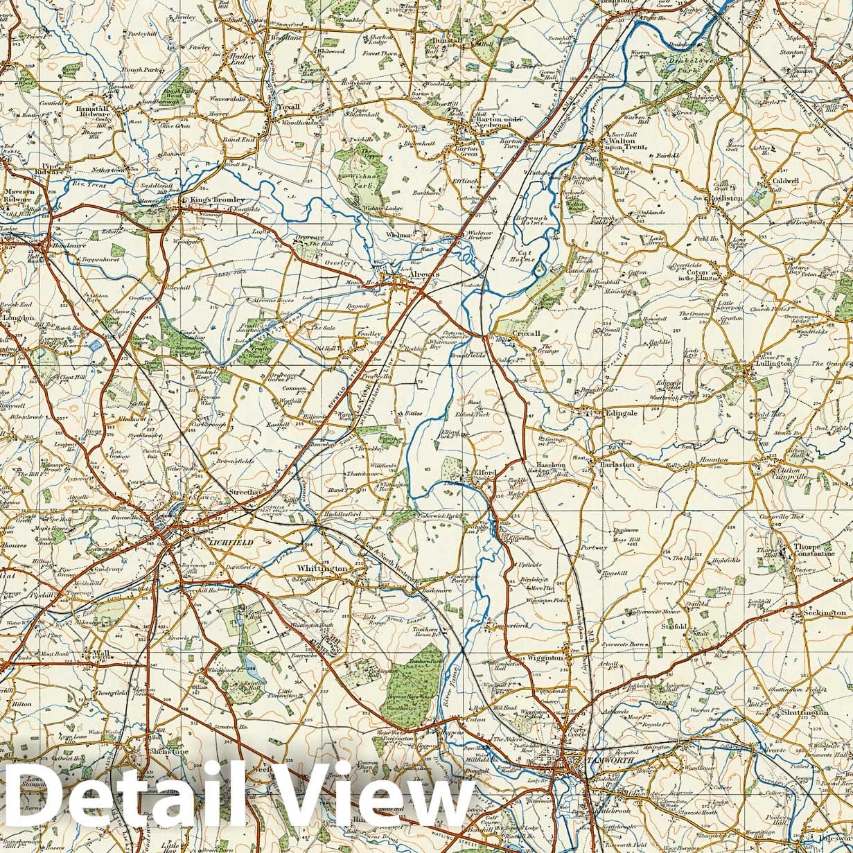 Burton and Walsall, England - Survey Map, 1917 - Ordnance Survey Print