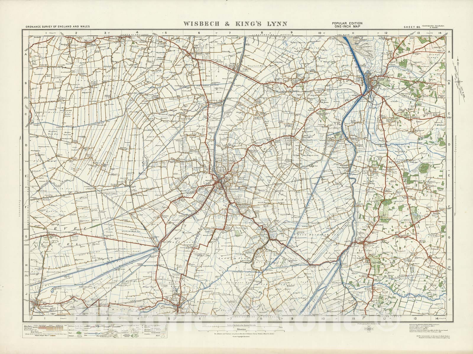 Historic Map : Sheet 65. Wisbech & King's Lynn. 1920 - Vintage Wall Art