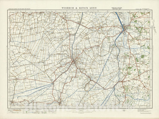 Historic Map : Sheet 65. Wisbech & King's Lynn. 1920 - Vintage Wall Art