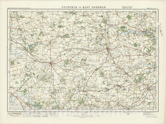 Historic Wall Map : Sheet 66. Swaffham & East Dereham. 1920 - Vintage Wall Art