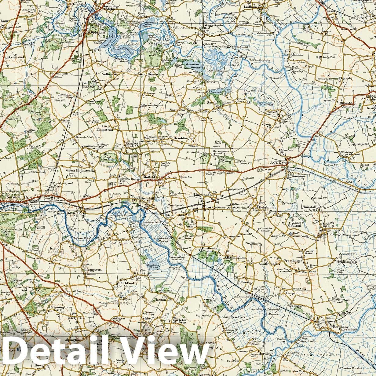 Norwich and Great Yarmouth, England - Survey Map, 1920 - Historical Map Print
