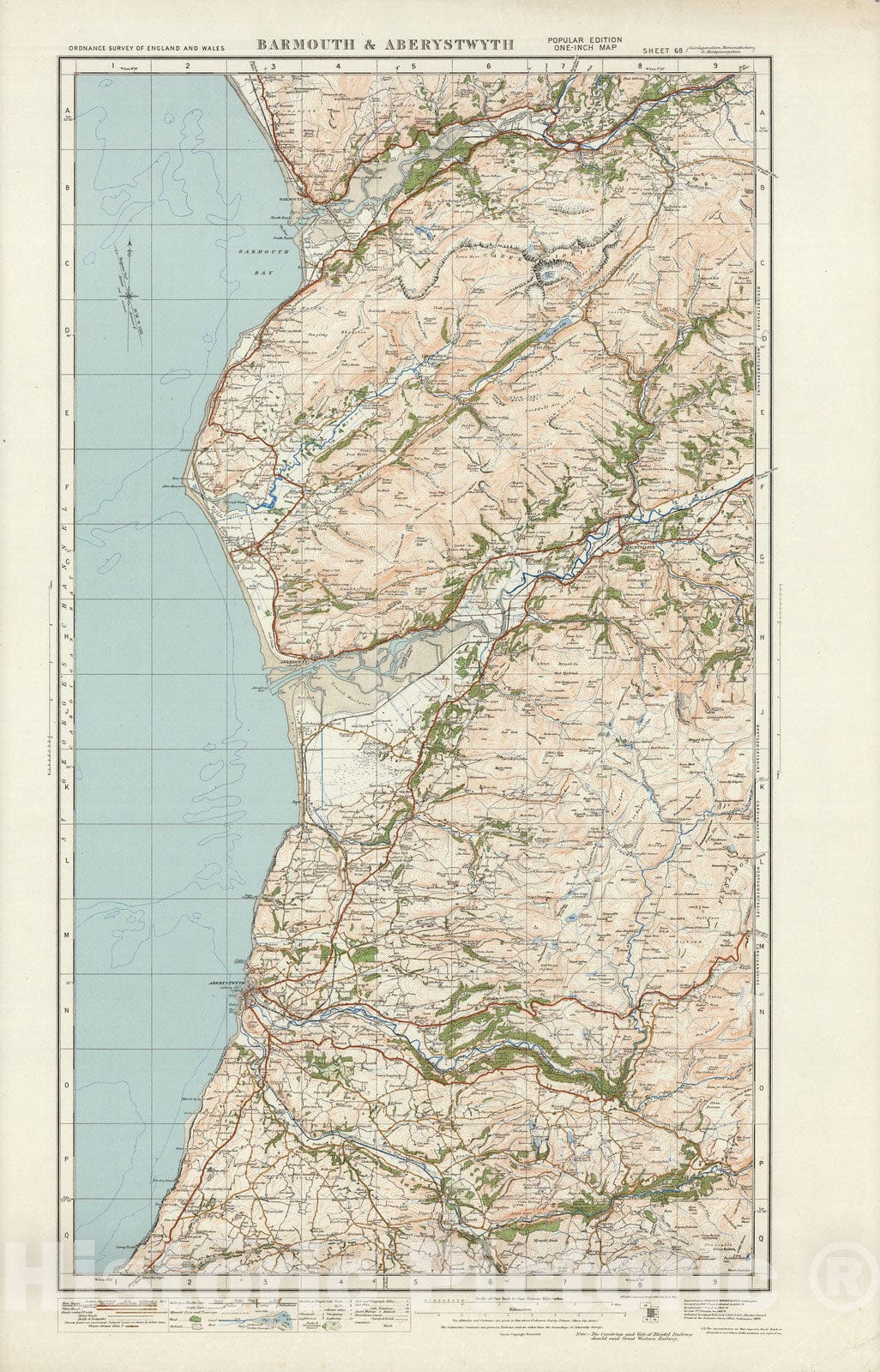 Historic Map : Sheet 68. Barmouth & Aberystwyth. 1919 - Vintage Wall Art