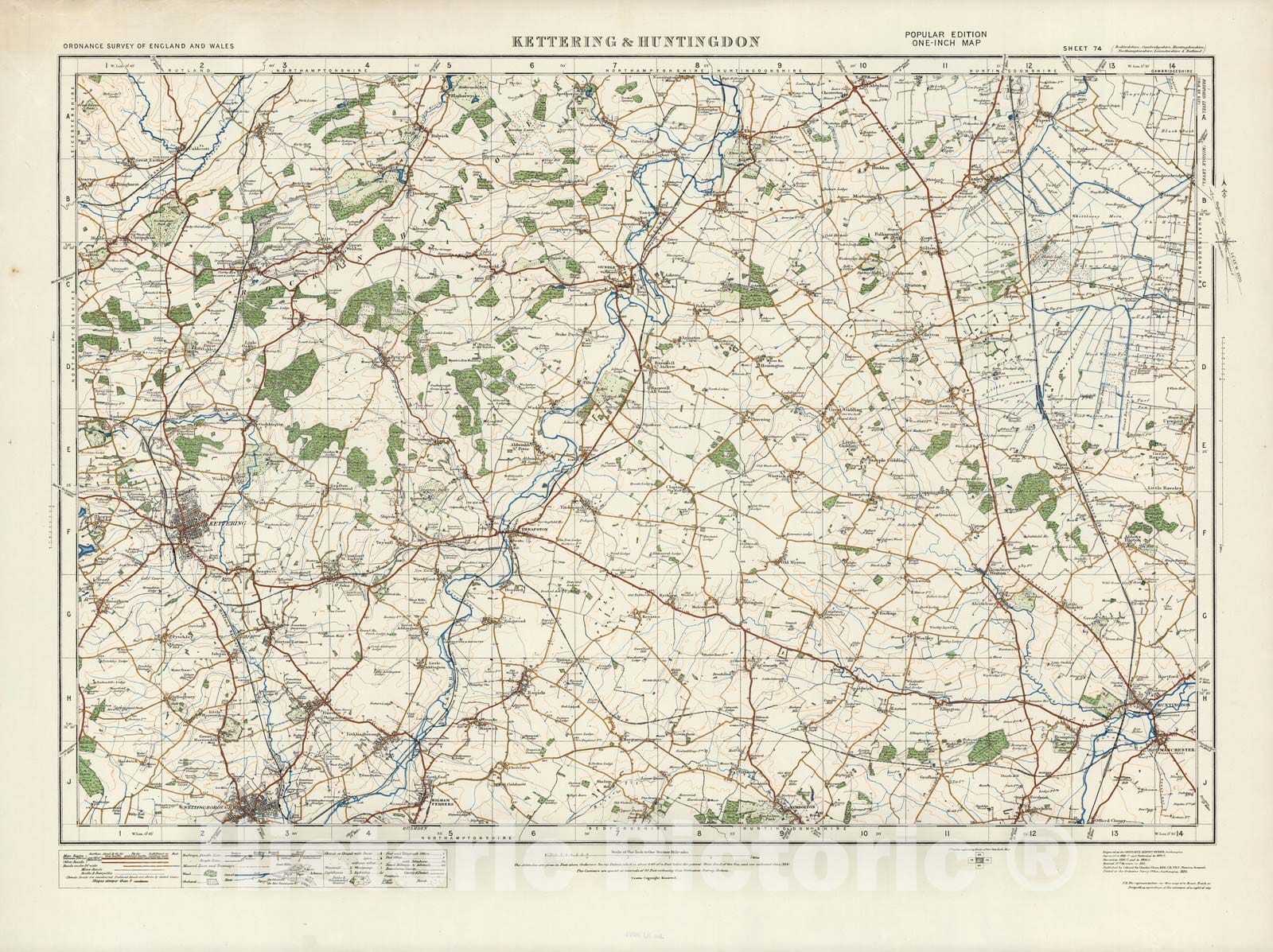 Historic Map : Sheet 74. Kettering & Huntingdon. 1915 - Vintage Wall Art