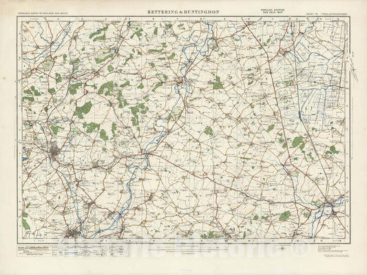 Historic Map : Sheet 74. Kettering & Huntingdon. 1915 - Vintage Wall Art