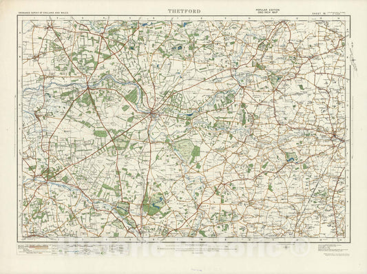 Historic Map : Sheet 76. Thetford. 1914 - Vintage Wall Art