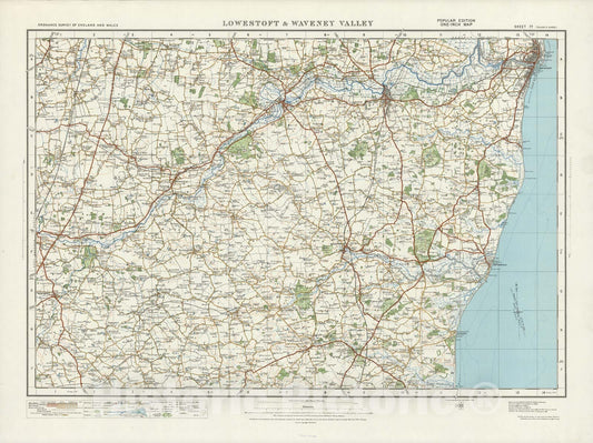 Historic Map : Sheet 77. Lowestoft & Waveney Valley. 1919 - Vintage Wall Art