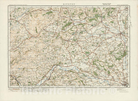 Historic Wall Map : Sheet 80. Kington. 1916 - Vintage Wall Art