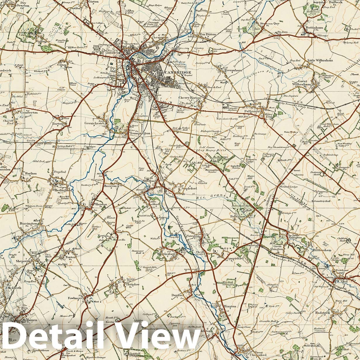 Cambridge - Survey Map, 1915 - Historical Ordnance Survey Print