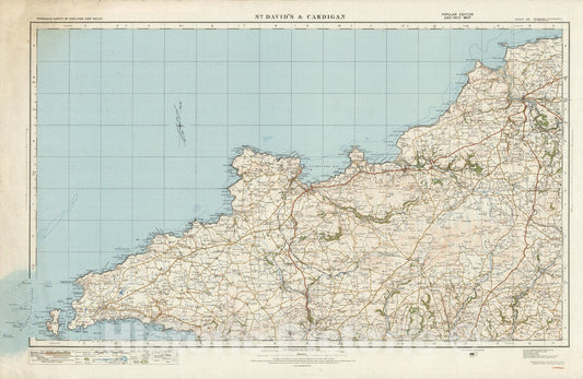 Historic Wall Map : Sheet 88. St. David's & Cardigan. 1919 - Vintage Wall Art