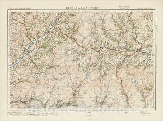 Historic Map : Sheet 90. Brecon & Llandovery. 1920 - Vintage Wall Art