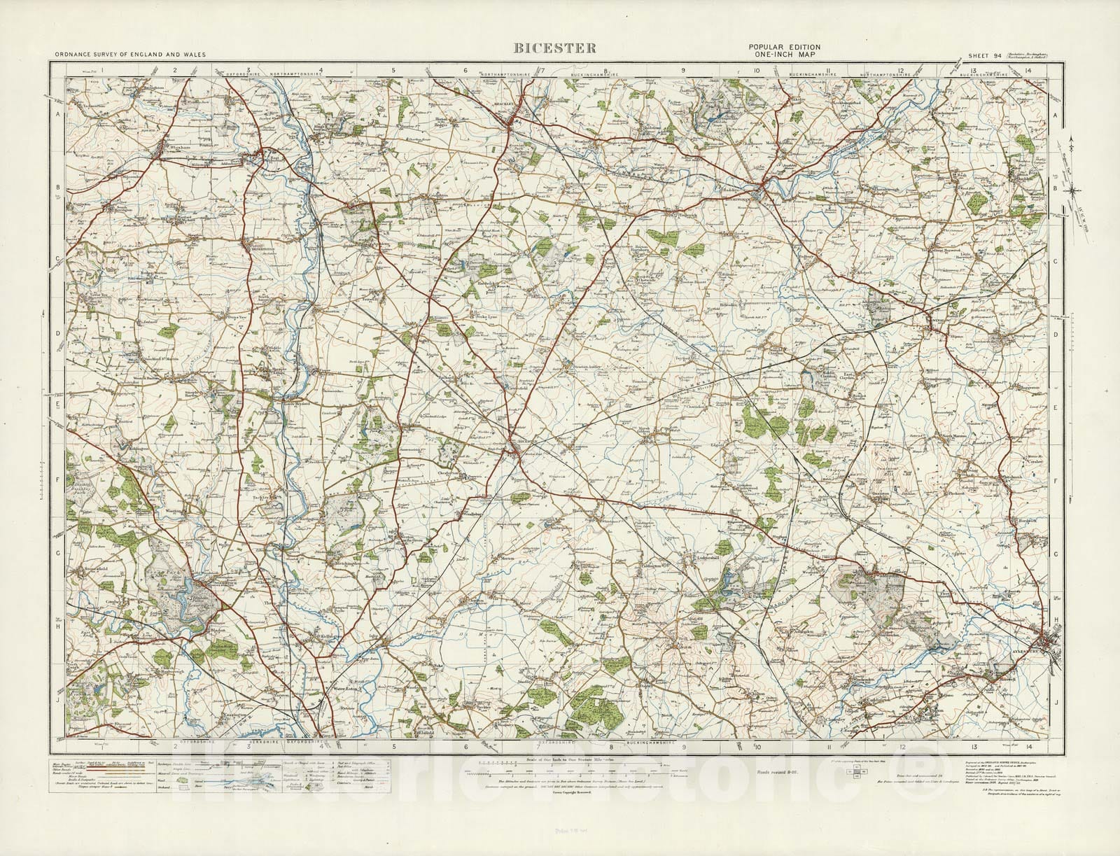 Historic Map : Sheet 94. Bicester. 1914 - Vintage Wall Art