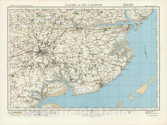 Historic Map : Sheet 98. Clacton on Sea & Harwich. 1919 - Vintage Wall Art