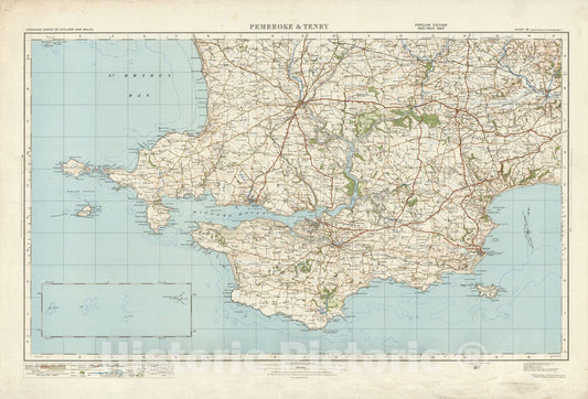Historic Map : Sheet 99. Pembroke & Tenby. 1920 - Vintage Wall Art