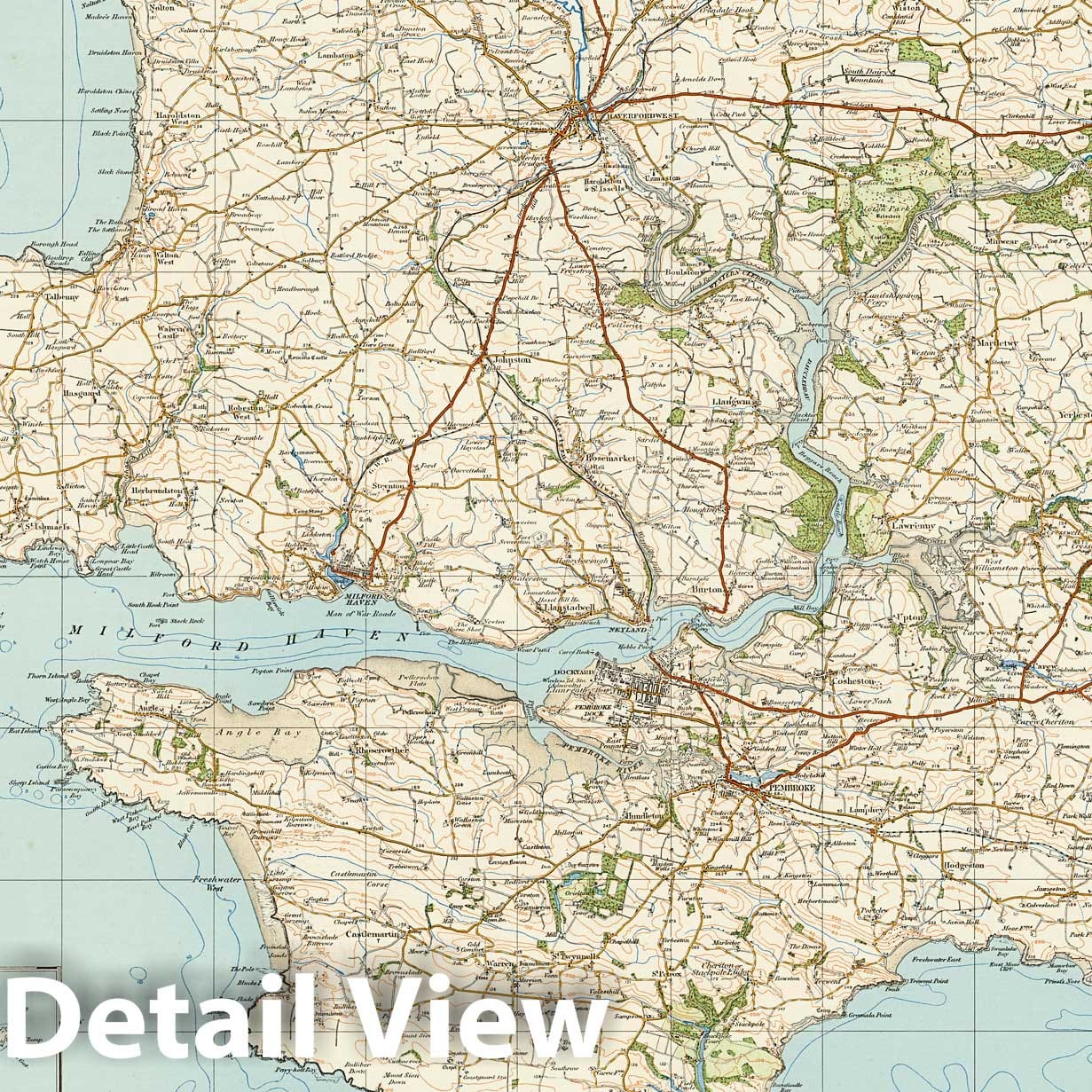 Pembroke and Tenby, Wales - Survey Map, 1920 - Historical Map Print