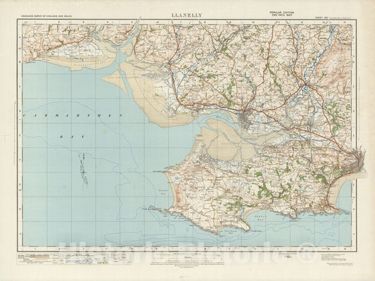 Historic Map : Sheet 100. Llanelly. 1920 - Vintage Wall Art