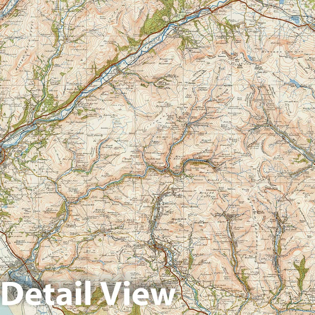 Swansea and Aberdare, Wales - Survey Map, 1920 - Historical Map Print