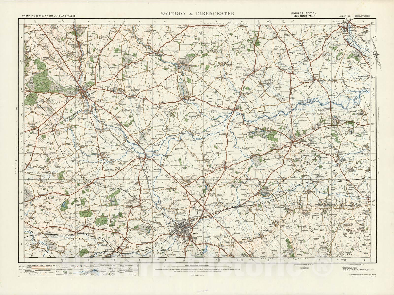 Historic Map : Sheet 104. Swindon & Cirencester. 1914 - Vintage Wall Art