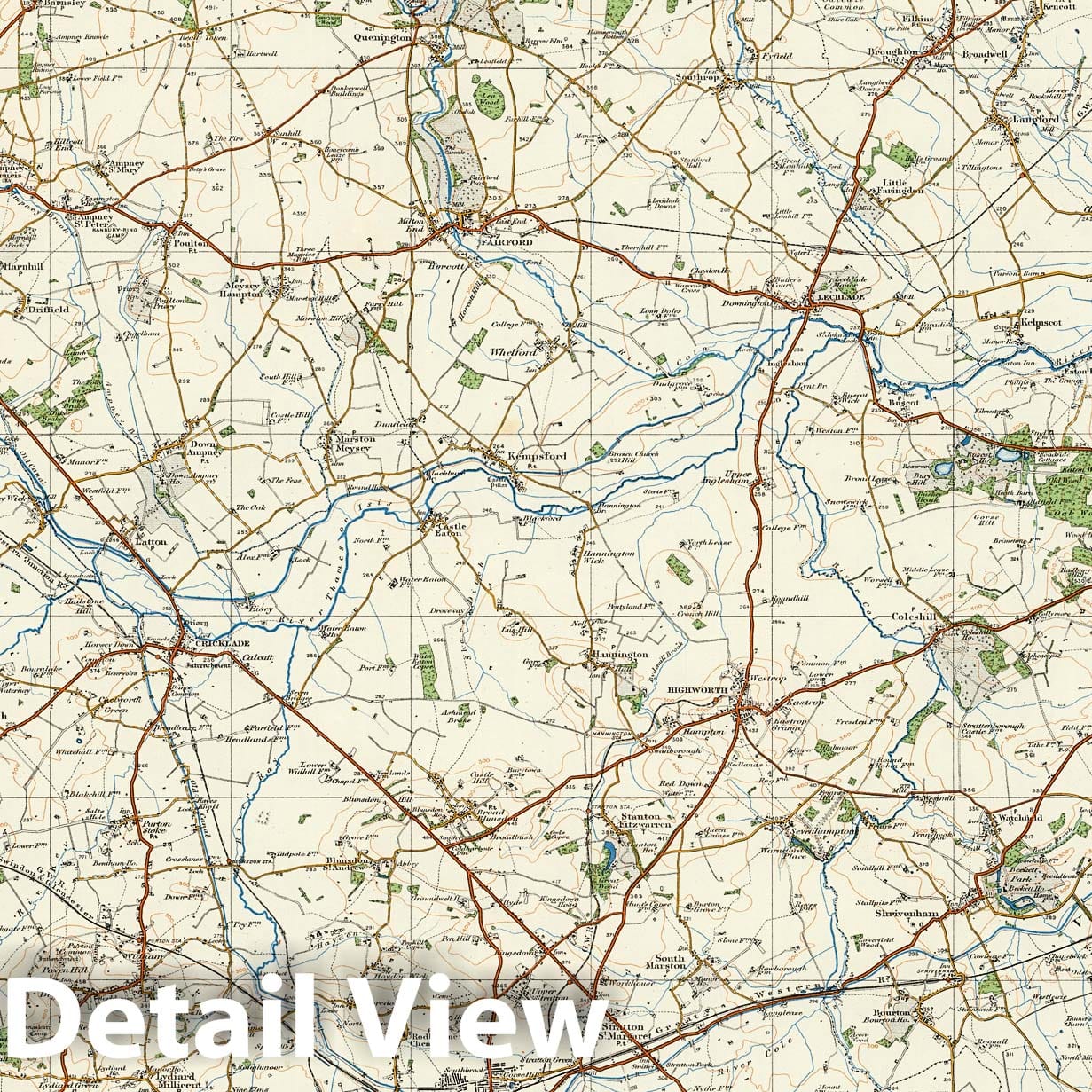 Swindon and Cirencester, England - Survey Map, 1914 - Historical Map Print