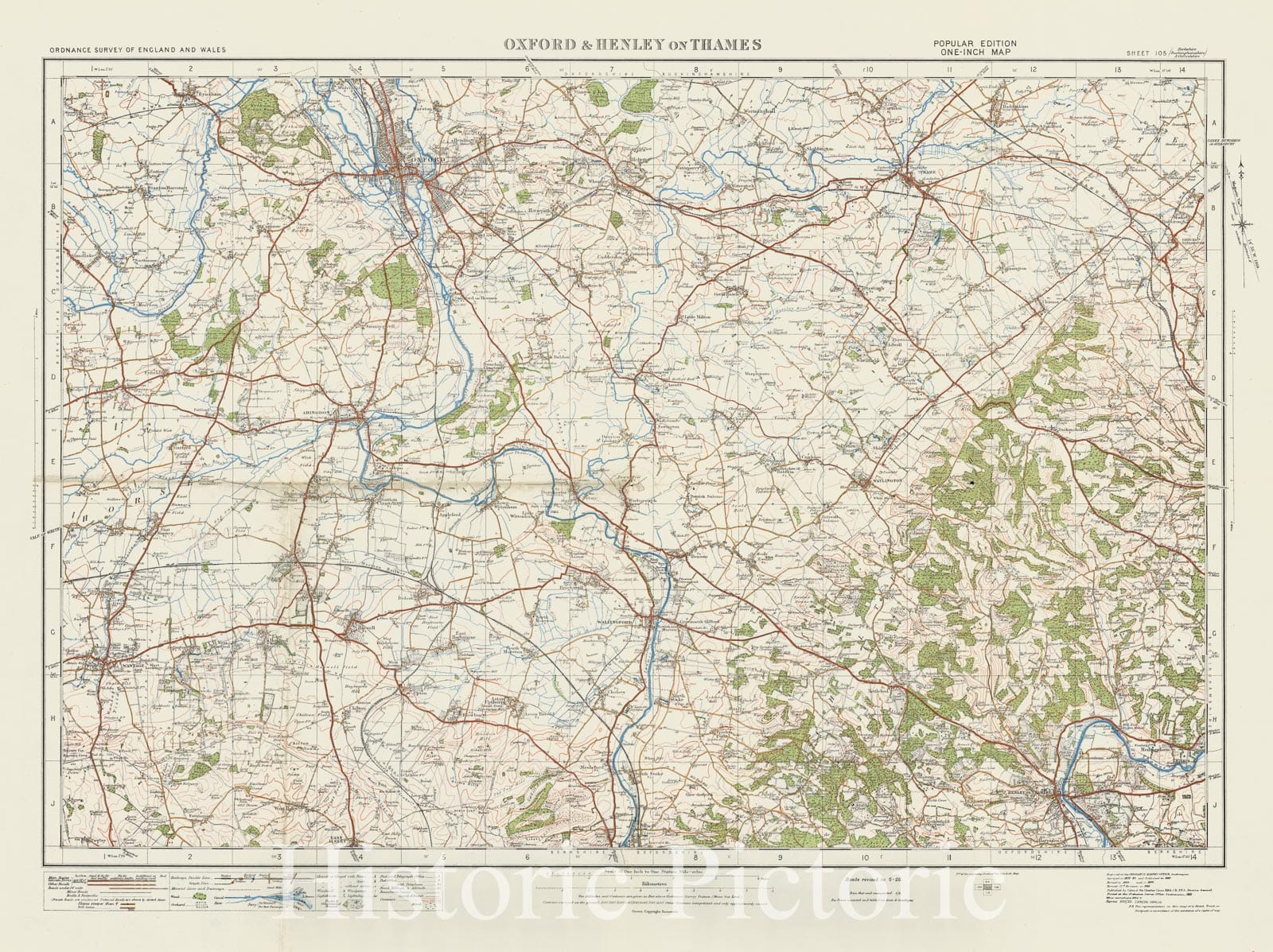 Oxford and Henley on Thames, England - 1913 Survey Map Print