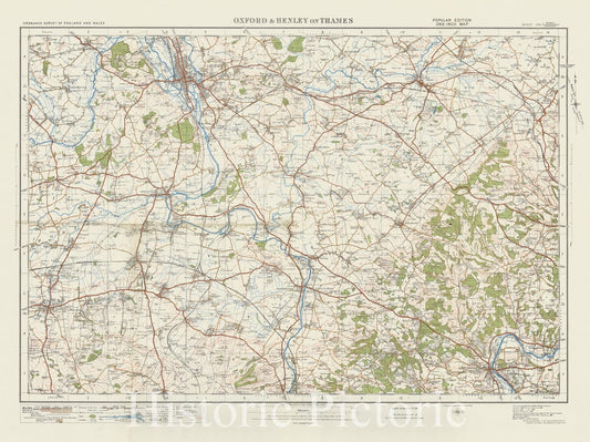 Oxford and Henley on Thames, England - 1913 Survey Map Print