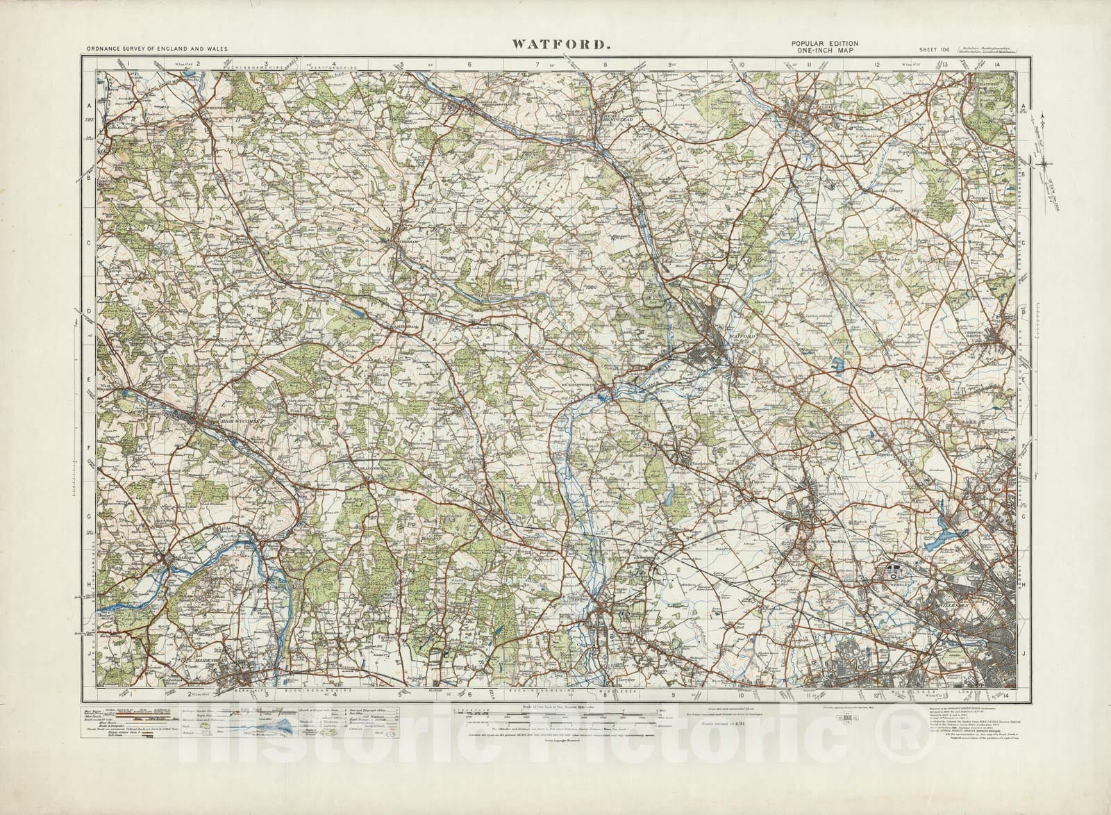 Historic Map : Sheet 106. Watford. 1914 - Vintage Wall Art