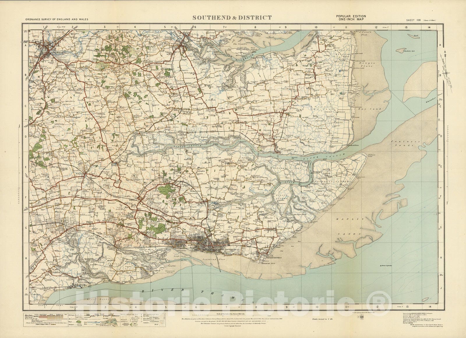 Historic Map : Sheet 108. Southend & District. 1919 - Vintage Wall Art