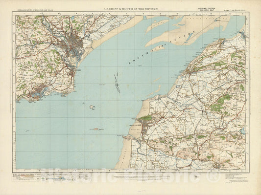 Historic Map : Sheet 110. Cardiff & Mouth of the Severn. 1913 - Vintage Wall Art