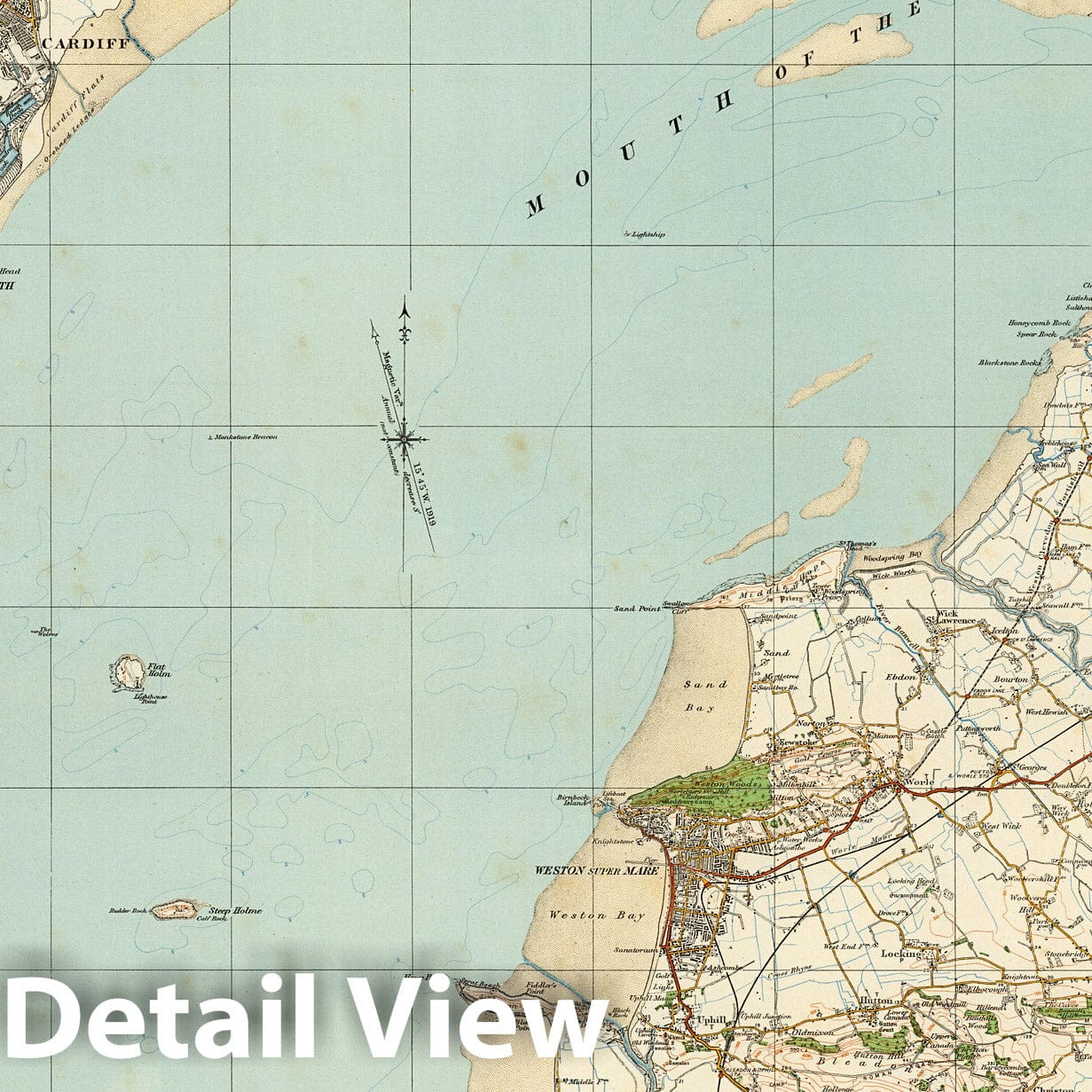 Cardiff and Mouth of the Severn, Wales - 1913 Survey Map Print