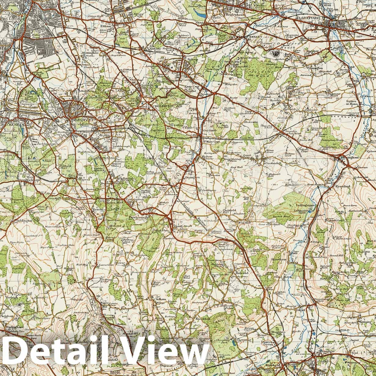 S.E. London and Sevenoaks, England - 1914 Ordnance Survey Topographic Map