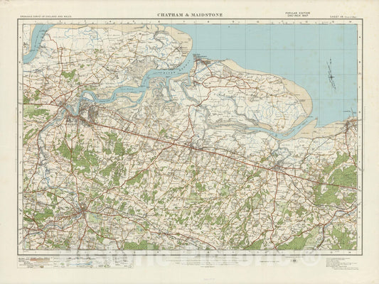 Historic Map : Sheet 116. Chatham & Maidstone. 1919 - Vintage Wall Art