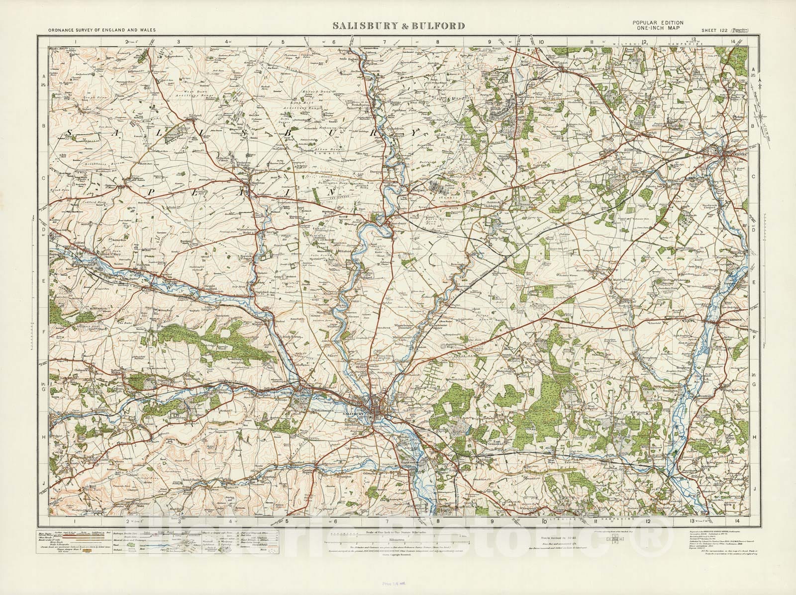 Historic Map : Sheet 122. Salisbury & Bulford. 1913 - Vintage Wall Art