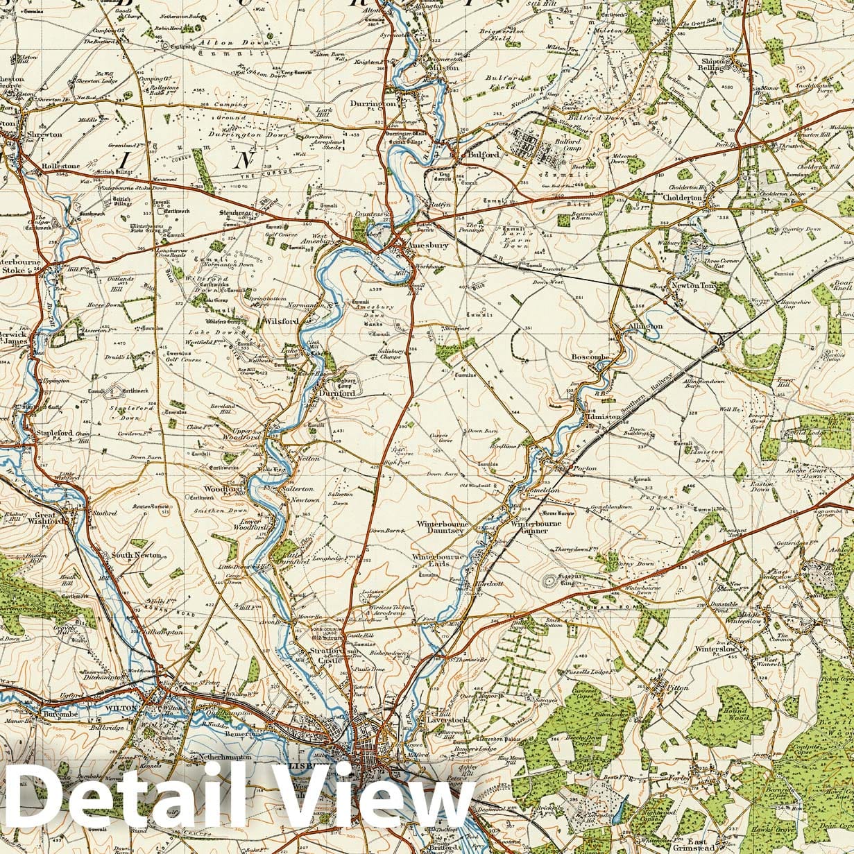 Salisbury & Bulford, England - Plate No. 122, 1913 - Ordnance Survey Map Print