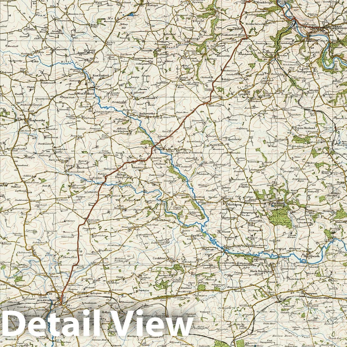 River Torridge, England - Survey Map, 1913 - Ordnance Survey Topographic Print