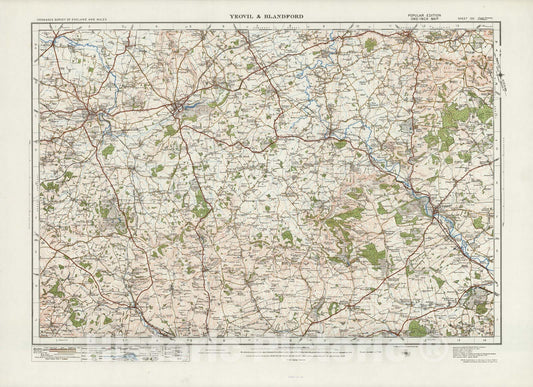 Historic Map : Sheet 130. Yeovil & Blandford. 1914 - Vintage Wall Art