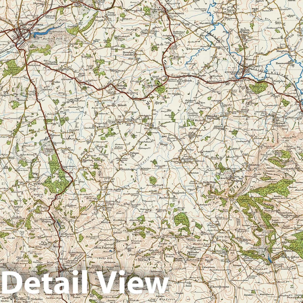 Yeovil and Blandford, England - 1914 Survey Map Print