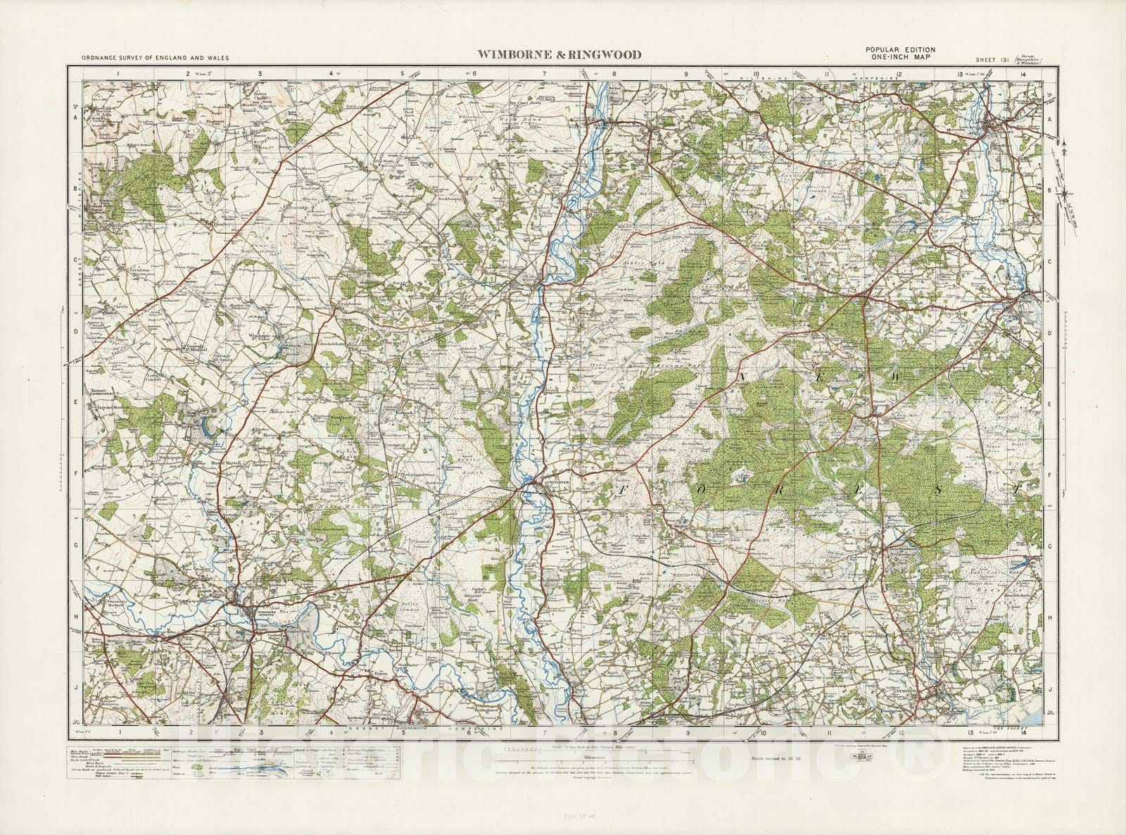 Historic Map : Sheet 131. Wimborne & Ringwood. 1913 - Vintage Wall Art