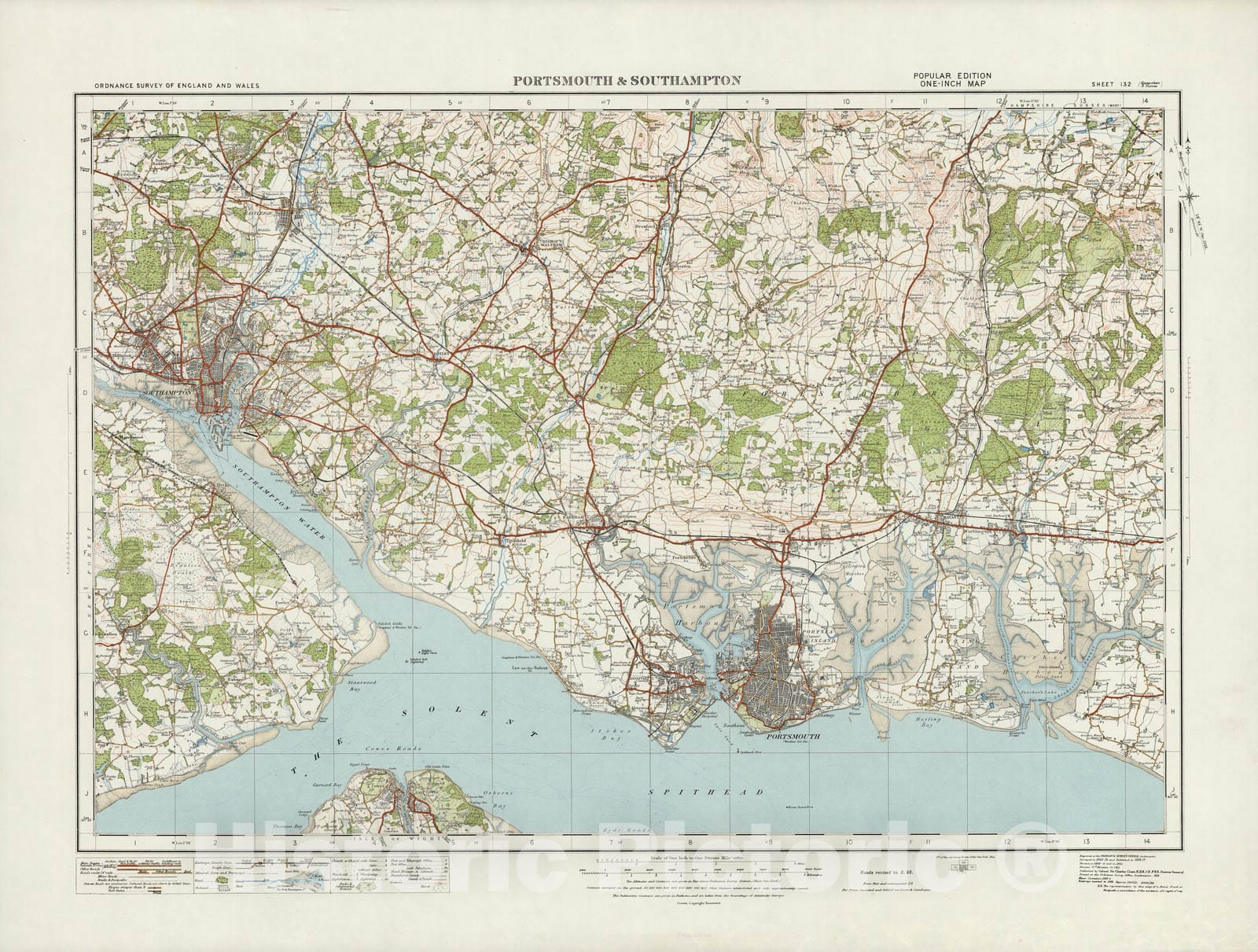 Historic Map : Sheet 132. Portsmouth & Southampton. 1913 - Vintage Wall Art