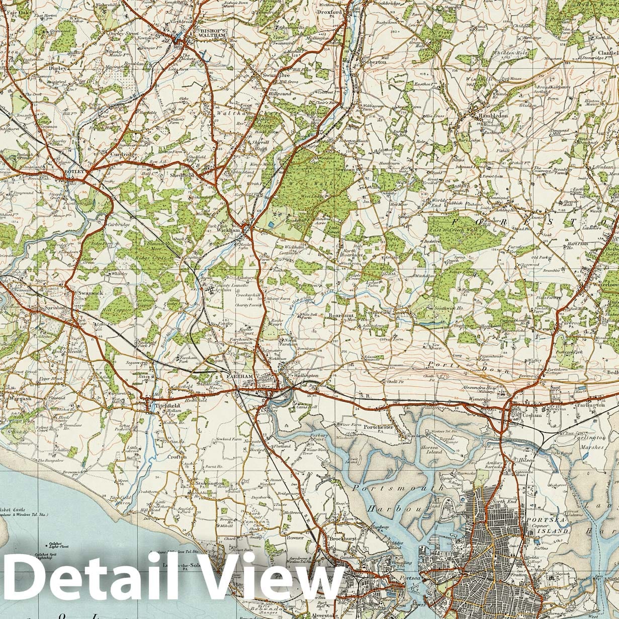 Portsmouth and Southampton - Survey Map, 1913 - Ordnance Survey Historical Map Print
