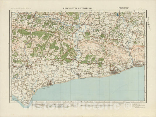 Historic Map : Sheet 133. Chichester & Worthing. 1914 - Vintage Wall Art